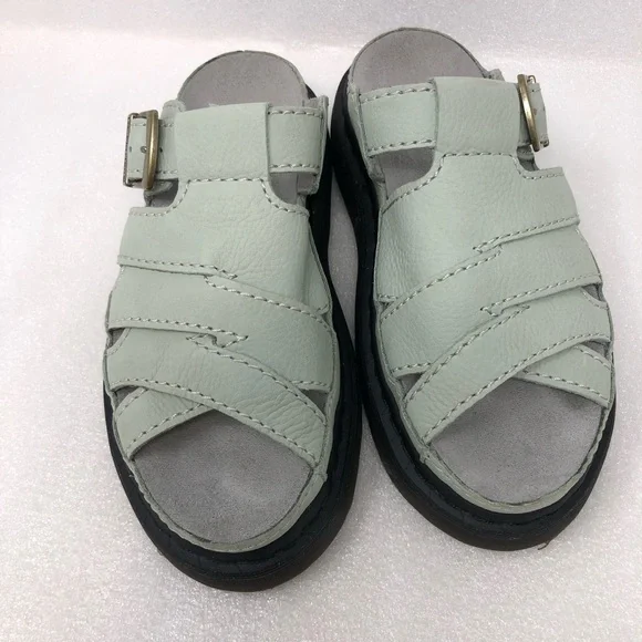 Dr. Martens Sandals Maxxy Buttery Soft Leather Sage Green Slides - Picture 9 of 15